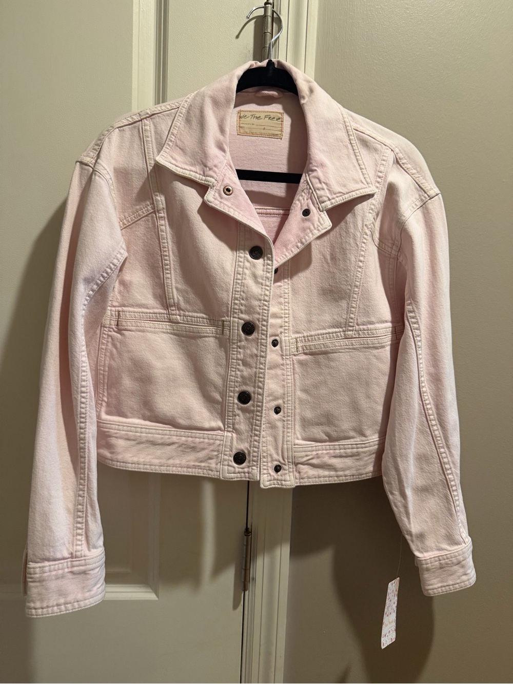 Free People Pastel Pink Cropped Denim Jacket - Picture 2 of 6